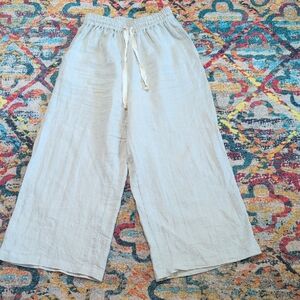 Deiji Studios Natural Linen High Waisted Wide Leg Pants Small/Medium